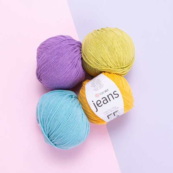 skeins of yarn art jeans